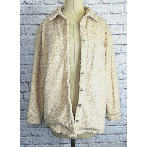 DONNI Womens XS Shacket Teddy Sherpa Button Shirt Jacket‎ Ivory Lined Oversized - Picture 5 of 12